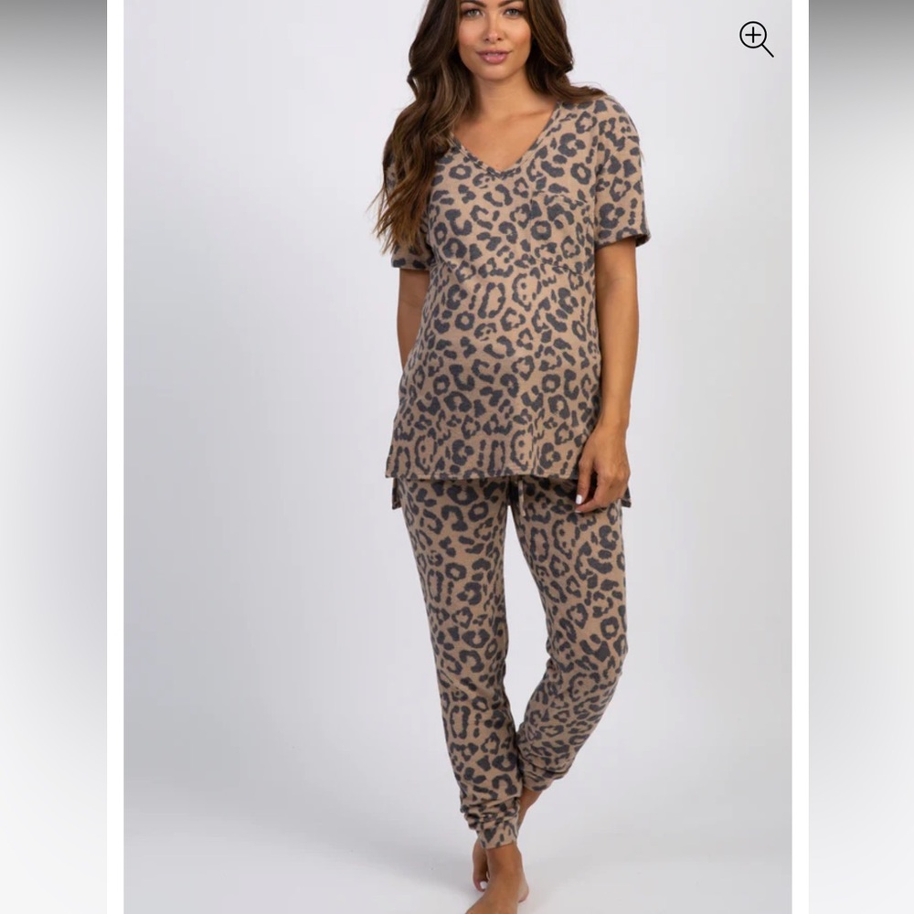 PinkBlush Camel Leopard Maternity Pajama Set - Size M